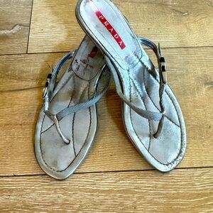 Prada Silver Kitten Heel Sandals